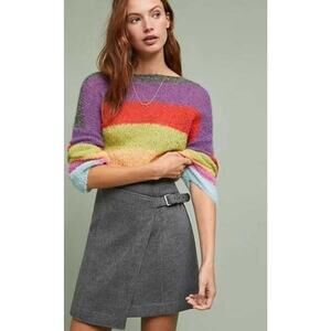 Anthropologie Maeve High Waisted Buckle Wellesley Wool Heather Grey skirt US 0